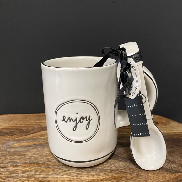 Rae Dunn White 'Enjoy' Mug with Spoon - Picture 4 of 5